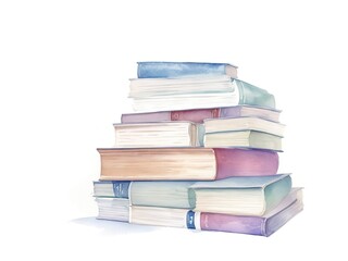 watercolor stack of books on a table, white background