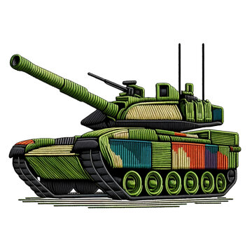recommend clip art: Green cartoon army tank with a cannon turret isolated on white background