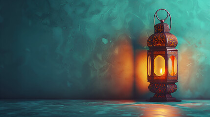 an elegant lantern bathes the surroundings in a warm ramadan night
