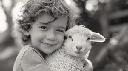 Childhood Innocence with a Lamb
