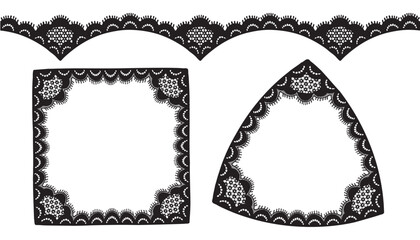 A set of black lace frames in square and triangular shapes.