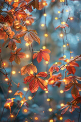 Beautiful fairy lights pattern with leaves for background