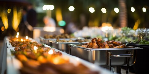 Grilled meat and vegetables, Food on a buffet table at the hotel, Group of people on catering buffet food indoor in restaurant with grilled meat Buffet service