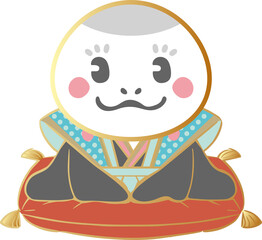 2025　年賀状素材　福助人形　ふくすけ　巳年　巳　へび　かわいい　イラスト素材