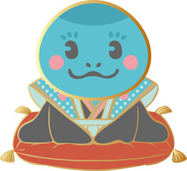 2025　年賀状素材　福助人形　ふくすけ　巳年　巳　へび　かわいい　イラスト素材