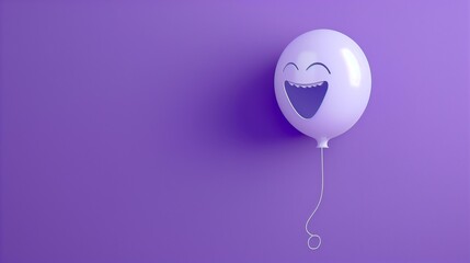 A speech balloon with a laugh track, against a solid purple background.