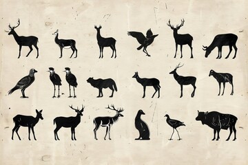 Silhouettes of animals in various poses