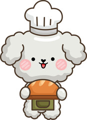 a vector of a cute poodle baking a bread