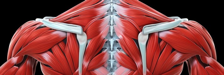 The image shows a detailed view of the back muscles. - obrazy, fototapety, plakaty