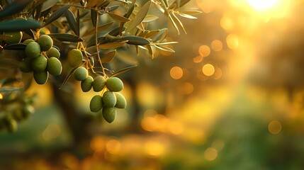 Sunlit Olive Grove with Vibrant Green Olives