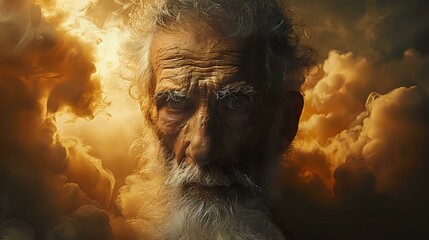 Serene Grandeur: Portrait of a Noble Elder with Ethereal Background