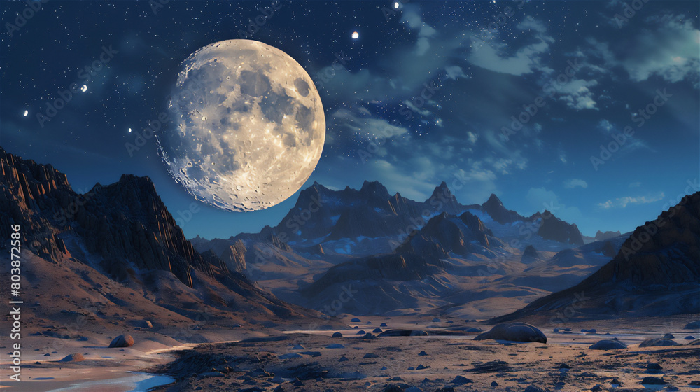 Wall mural full moon over the mountains