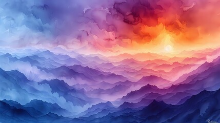 Soft and Serene Watercolor Clouds at Sunset