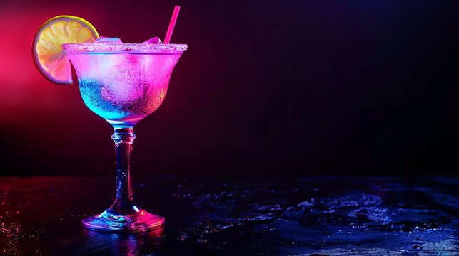 Vibrant cocktail with citrus garnish on dark backdrop