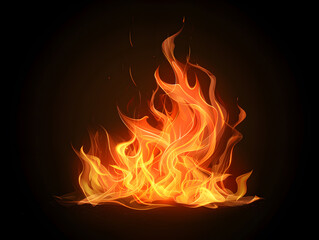 Fototapeta premium Nighttime blaze: Fiery inferno illuminates the darkness, casting warm orange hues against the black backdrop. Fiery Flames Background.