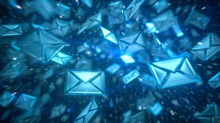 A lot of blue email icons are in the air.
