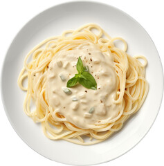 cream white sauce spaghetti cabonara isolated on white or transparent background,transparency 