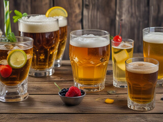 Vietnam landscape with rice field, river, mountain and low clouds in early morning in Trung Khanh, Cao Bang, Vietnam








Glasses and mugs of cold beer on light wooden background. Oktoberfest cele
