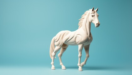White toy horse on blue background