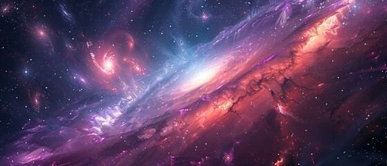 The image shows a beautiful space galaxy with bright stars and colorful nebulas.