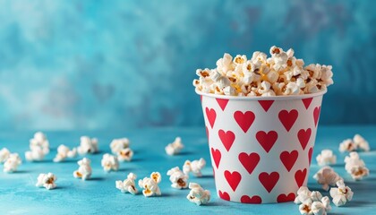Love Is Popping: Popcorn Bucket with Hearts Decor
 - obrazy, fototapety, plakaty