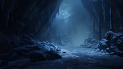Majestic mountain cave a frozen adventure in mysterious darkness ,8k