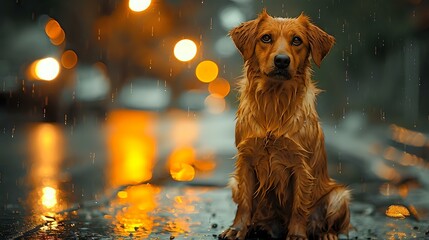 Vulnerable Beauty: Drenched Canine in Urban Solitude