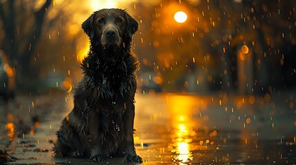 Forlorn Beauty: Drenched Canine in Urban Solitude