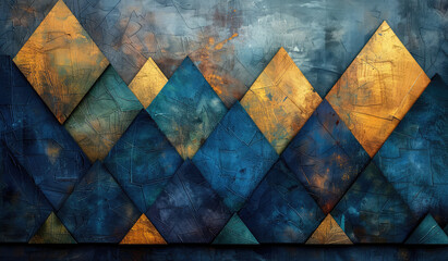 Abstract blue and gold rhombus shapes on a grunge background. Created with Ai