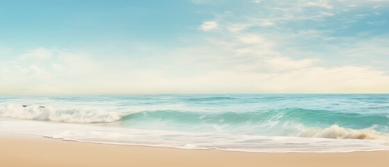 Fototapeta premium Soft wave of the sea on the sandy beach. Seascape background
