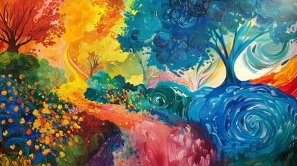 Fototapeta premium Mystical Forest Watercolor Painting