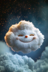 Cheerful Smiling Fluffy Cloud in Cinematic Photographic Style