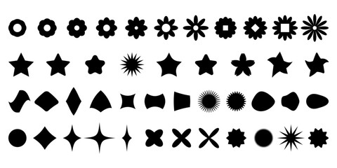 Set of abstract aesthetic y2k geometric shapes and elements. Black white retro vector primitive figure.