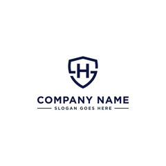 Initials Letter HS or SH linked overlapping Logo vector with letter N in the middle center of letter S shield badge-shape icon in blue deep color illustration
