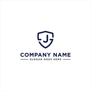 Initials Letter JS or SJ linked overlapping Logo vector with letter N in the middle center of letter S shield badge-shape icon in blue deep color illustration
