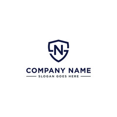 Initials Letter NS or SN linked overlapping Logo vector with letter N in the middle center of letter S shield badge-shape icon in blue deep color illustration
