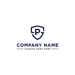 Initials Letter PS or SP linked overlapping Logo vector with letter N in the middle center of letter S shield badge-shape icon in blue deep color illustration
