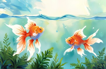 金魚のイラスト、水彩画｜Goldfish illustration, watercolor.
