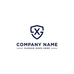 Initials Letter XS or SX linked overlapping Logo vector with letter N in the middle center of letter S shield badge-shape icon in blue deep color illustration
