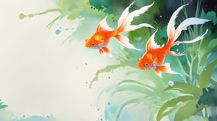 金魚のイラスト、水彩画｜Goldfish illustration, watercolor.