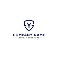 Initials Letter YS or SY linked overlapping Logo vector with letter N in the middle center of letter S shield badge-shape icon in blue deep color illustration
