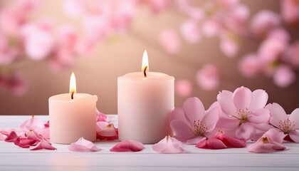 Meditative Bliss: Pink Flowers and Candles Mockup Scene