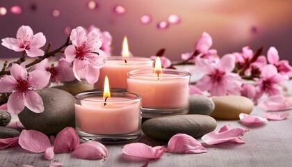 Harmony in Bloom: Candles and Pink Petals Mockup