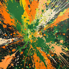 Colorful abstract painting. Green, orange, yellow and white colors.