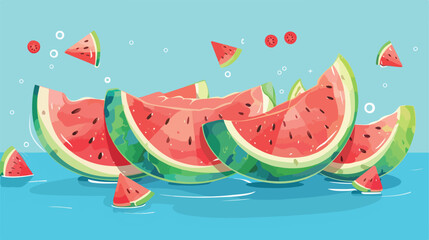 Composition with pieces of ripe watermelon on blue background