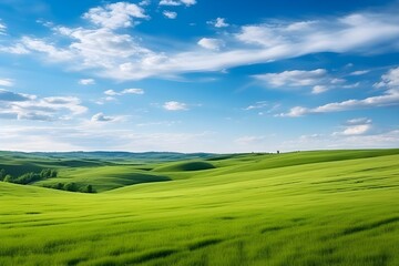 Fototapeta premium Beautiful natural scenic panorama green field of cut