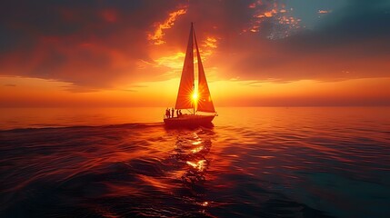 Tranquil Sailing: Friends Embracing the Peaceful Sunset at Sea