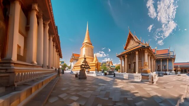 video Wat Phra Kaew Temple of the Emerald Buddha with blue sky Bangkok Asia Thailand