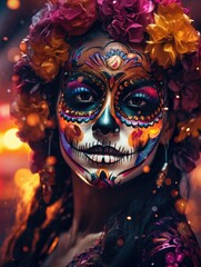 Vibrant and ornate dia de los muertos makeup