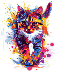 vector art ready to print colorful graffiti illustration of a cute cat t-shirt design 
